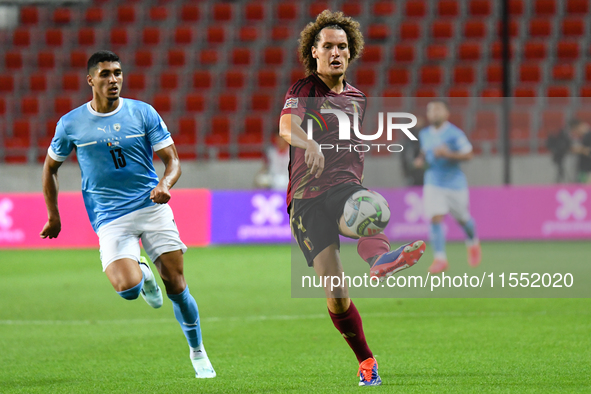 Lois Openda is in action during Belgium vs Israel: matchday 1 of UEFA Nations League 2024-2025, in Debrecen, Hungary, on September 6, 2024,...