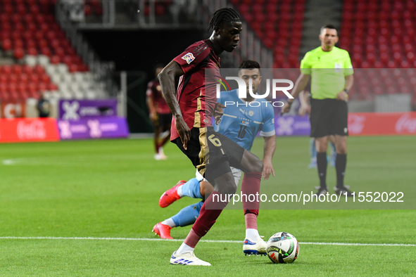 Amadou Onana is in action during Belgium vs Israel: matchday 1 of UEFA Nations League 2024-2025, in Debrecen, Hungary, on September 6, 2024,...