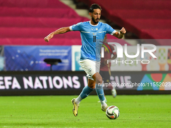 Sagiv Jehezkel is in action during Belgium vs Israel: matchday 1 of UEFA Nations League 2024-2025, at Nagyerdei Stadion, in Debrecen, Hungar...