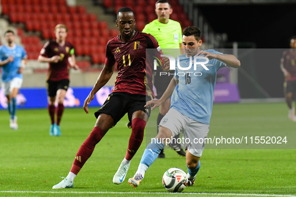 Oscar Gloukh and Dodi Lukebakio are in action during Belgium vs Israel: matchday 1 of UEFA Nations League 2024-2025, in Debrecen, Hungary, o...