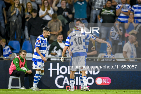 Players of De Graafschap celebrate the goal of De Graafschap player Philip Brittijn, making the score 2-0, during the match De Graafschap vs...