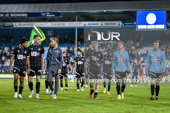 Players of FC Eindhoven are disappointed after the match during the match De Graafschap - Eindhoven at the Stadium De Vijverberg for the Dut...