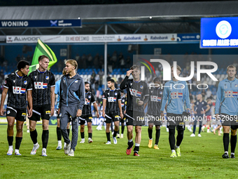 Players of FC Eindhoven are disappointed after the match during the match De Graafschap - Eindhoven at the Stadium De Vijverberg for the Dut...