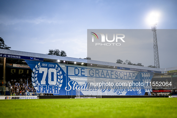 Fans of De Graafschap with a banner during the match De Graafschap vs. Eindhoven at the Stadium De Vijverberg for the Dutch KeukenKampioen D...