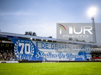 Fans of De Graafschap with a banner during the match De Graafschap vs. Eindhoven at the Stadium De Vijverberg for the Dutch KeukenKampioen D...