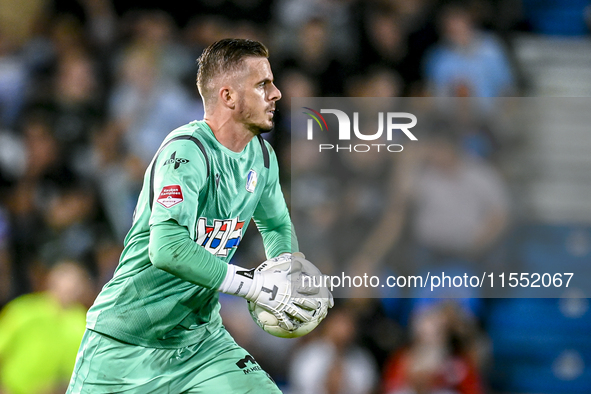 FC Eindhoven goalkeeper Jort Borgmans stands during the match between De Graafschap and Eindhoven at Stadium De Vijverberg for the Dutch Keu...