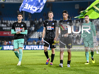 Players of FC Eindhoven are disappointed after the match during the match De Graafschap - Eindhoven at the Stadium De Vijverberg for the Dut...