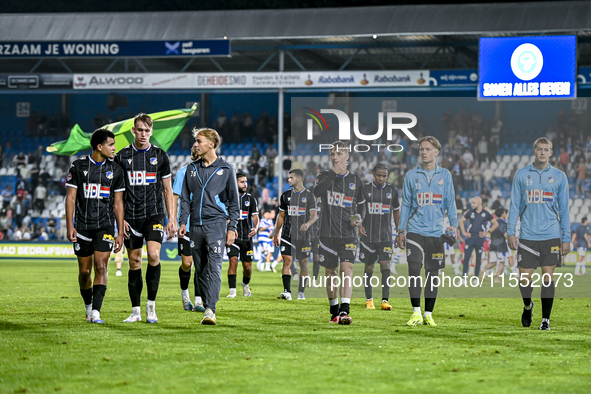 Players of FC Eindhoven are disappointed after the match during the match De Graafschap - Eindhoven at the Stadium De Vijverberg for the Dut...