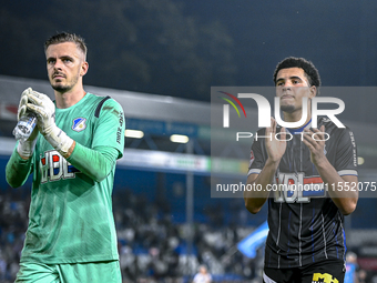 Players of FC Eindhoven are disappointed after the match during the match De Graafschap - Eindhoven at the Stadium De Vijverberg for the Dut...