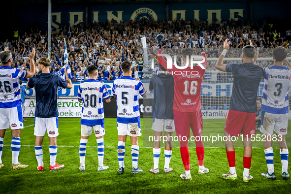 Players of De Graafschap celebrate the win with the fans during the match De Graafschap vs. Eindhoven at the Stadium De Vijverberg for the D...