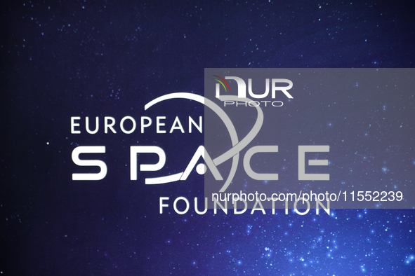 The European Space Foundation logo is at the AGH University of Science and Technology in Krakow, Poland, on September 6, 2024. The European...