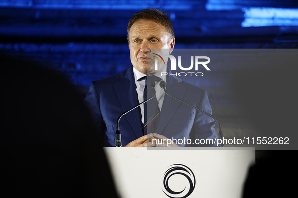 Francesco Lollobrigida, Italian Government Minister of Agriculture and Forests, attends the ceremony of the World Skate Games Italia 2024 in...