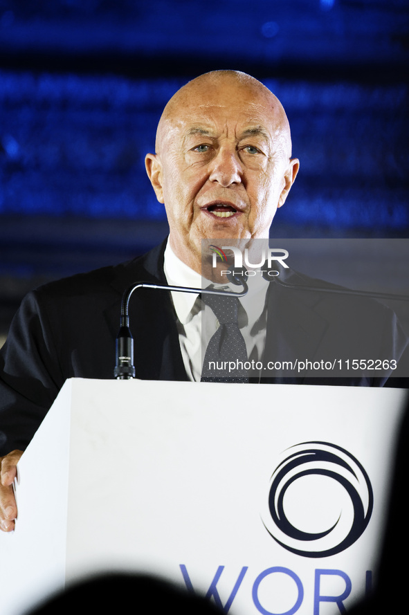 World Skate President, Sabatino Aracu, during the ceremony of the World Skate Games Italia 2024 in Piazza di Spagna, Rome, Italy, on Septemb...