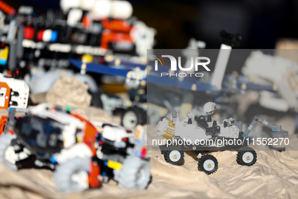 Space Lego sets are displayed during the 10th European Rover Challenge at the AGH University of Science and Technology in Krakow, Poland, on...