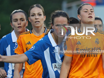 Mar Torras, Melanie Leupolz, and Maria Mendez play during the match between RCD Espanyol Women and Real Madrid CF Women, corresponding to we...