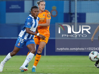 Amanda Mbadi plays during the match between RCD Espanyol Women and Real Madrid CF Women, corresponding to week 1 of the Liga F, at the Dani...