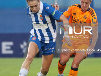 Filippa Angeldahl and Ainoa Campo play during the match between RCD Espanyol Women and Real Madrid CF Women, corresponding to week 1 of the...