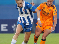 Filippa Angeldahl and Ainoa Campo play during the match between RCD Espanyol Women and Real Madrid CF Women, corresponding to week 1 of the...