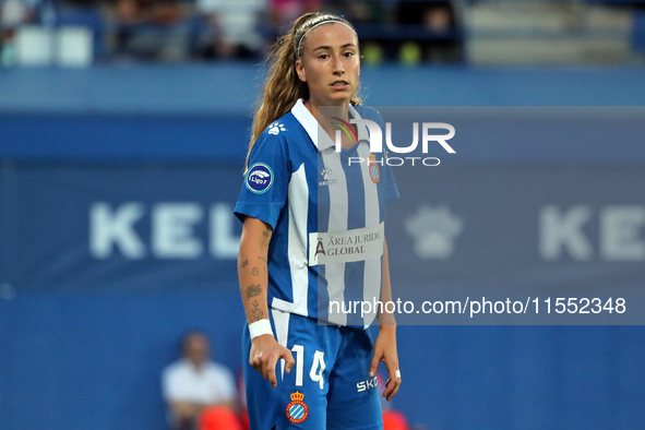 Laia Balleste plays during the match between RCD Espanyol Women and Real Madrid CF Women, corresponding to week 1 of the Liga F, at the Dani...