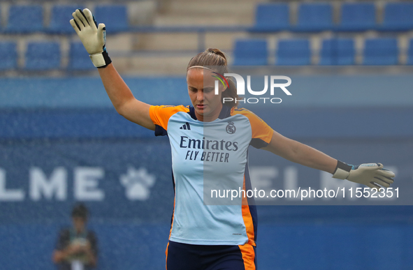 Mylene Chavas plays during the match between RCD Espanyol Women and Real Madrid CF Women, corresponding to week 1 of the Liga F, at the Dani...