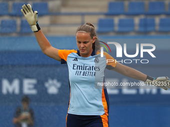 Mylene Chavas plays during the match between RCD Espanyol Women and Real Madrid CF Women, corresponding to week 1 of the Liga F, at the Dani...