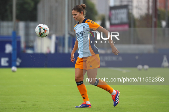 Signe Bruun plays during the match between RCD Espanyol Women and Real Madrid CF Women, corresponding to week 1 of the Liga F, at the Dani J...