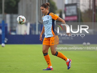 Signe Bruun plays during the match between RCD Espanyol Women and Real Madrid CF Women, corresponding to week 1 of the Liga F, at the Dani J...