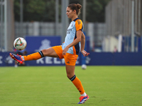 Signe Bruun plays during the match between RCD Espanyol Women and Real Madrid CF Women, corresponding to week 1 of the Liga F, at the Dani J...