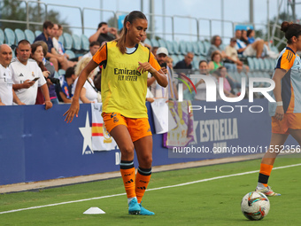 Maelle Lakrar plays during the match between RCD Espanyol Women and Real Madrid CF Women, corresponding to week 1 of the Liga F, at the Dani...