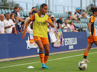 Maelle Lakrar plays during the match between RCD Espanyol Women and Real Madrid CF Women, corresponding to week 1 of the Liga F, at the Dani...