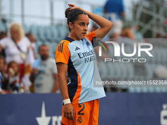 Oihane Hernandez plays during the match between RCD Espanyol Women and Real Madrid CF Women, corresponding to week 1 of the Liga F, at the D...