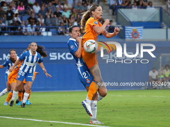 Melanie Leupolz and Julia Guerra play during the match between RCD Espanyol Women and Real Madrid CF Women, corresponding to week 1 of the L...