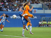 Melanie Leupolz and Julia Guerra play during the match between RCD Espanyol Women and Real Madrid CF Women, corresponding to week 1 of the L...