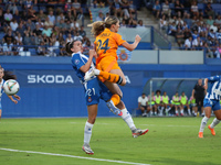 Melanie Leupolz and Julia Guerra play during the match between RCD Espanyol Women and Real Madrid CF Women, corresponding to week 1 of the L...