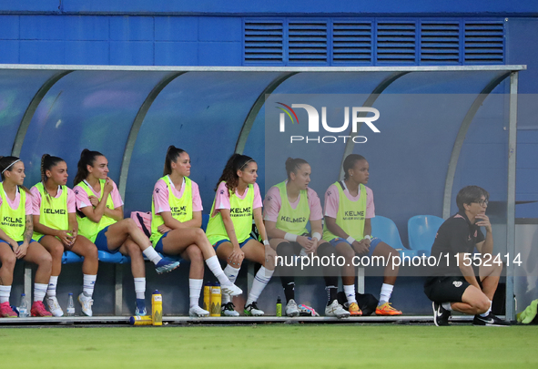 Sara Monforte coaches during the match between RCD Espanyol Women and Real Madrid CF Women, corresponding to week 1 of the Liga F, at the Da...