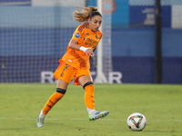 Olga Carmona plays during the match between RCD Espanyol Women and Real Madrid CF Women, corresponding to week 1 of the Liga F, at the Dani...