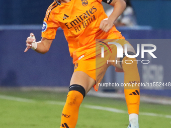 Olga Carmona plays during the match between RCD Espanyol Women and Real Madrid CF Women, corresponding to week 1 of the Liga F, at the Dani...