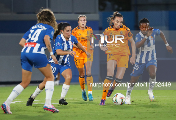 Caroline Weir and Amanda Mbadi play during the match between RCD Espanyol Women and Real Madrid CF Women, corresponding to week 1 of the Lig...