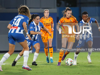 Caroline Weir and Amanda Mbadi play during the match between RCD Espanyol Women and Real Madrid CF Women, corresponding to week 1 of the Lig...