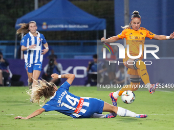 Athenea del Castillo and Laia Balleste play during the match between RCD Espanyol Women and Real Madrid CF Women, corresponding to week 1 of...