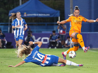 Athenea del Castillo and Laia Balleste play during the match between RCD Espanyol Women and Real Madrid CF Women, corresponding to week 1 of...