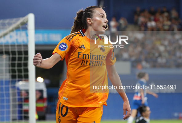 Caroline Weir celebrates a goal during the match between RCD Espanyol Women and Real Madrid CF Women, corresponding to week 1 of Liga F, at...