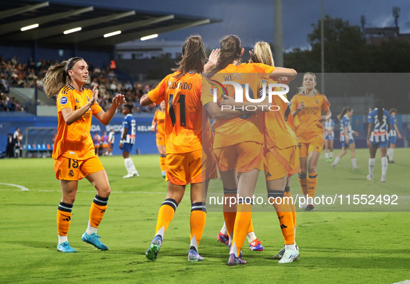 Caroline Weir celebrates a goal during the match between RCD Espanyol Women and Real Madrid CF Women, corresponding to week 1 of Liga F, at...