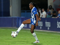 Daniela Caracas plays during the match between RCD Espanyol Women and Real Madrid CF Women, corresponding to week 1 of the Liga F, at the Da...