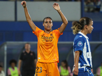 Maelle Lakrar plays during the match between RCD Espanyol Women and Real Madrid CF Women, corresponding to week 1 of the Liga F, at the Dani...