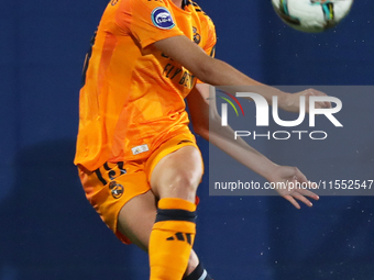 Eva Navarro plays during the match between RCD Espanyol Women and Real Madrid CF Women, corresponding to week 1 of the Liga F, at the Dani J...