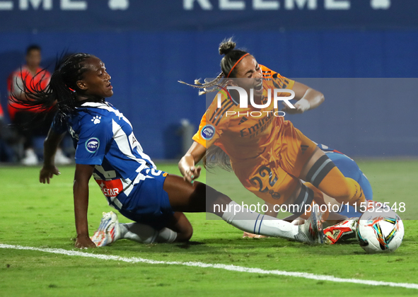 Athenea del Castillo and Daniela Caracas play during the match between RCD Espanyol Women and Real Madrid CF Women, corresponding to week 1...