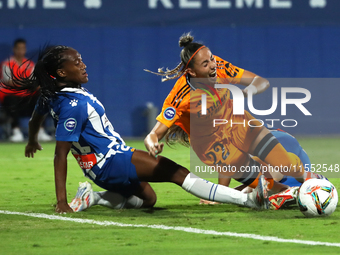 Athenea del Castillo and Daniela Caracas play during the match between RCD Espanyol Women and Real Madrid CF Women, corresponding to week 1...