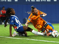 Athenea del Castillo and Daniela Caracas play during the match between RCD Espanyol Women and Real Madrid CF Women, corresponding to week 1...