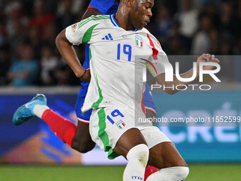 Destiny Udogie (ITA) and Ibrahima Konate (FRA) during the UEFA National League Matchday 1 match between France and Italy at the Parc des Pri...